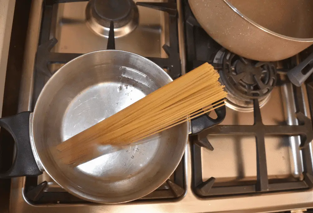 Pasta boiling in a pot.