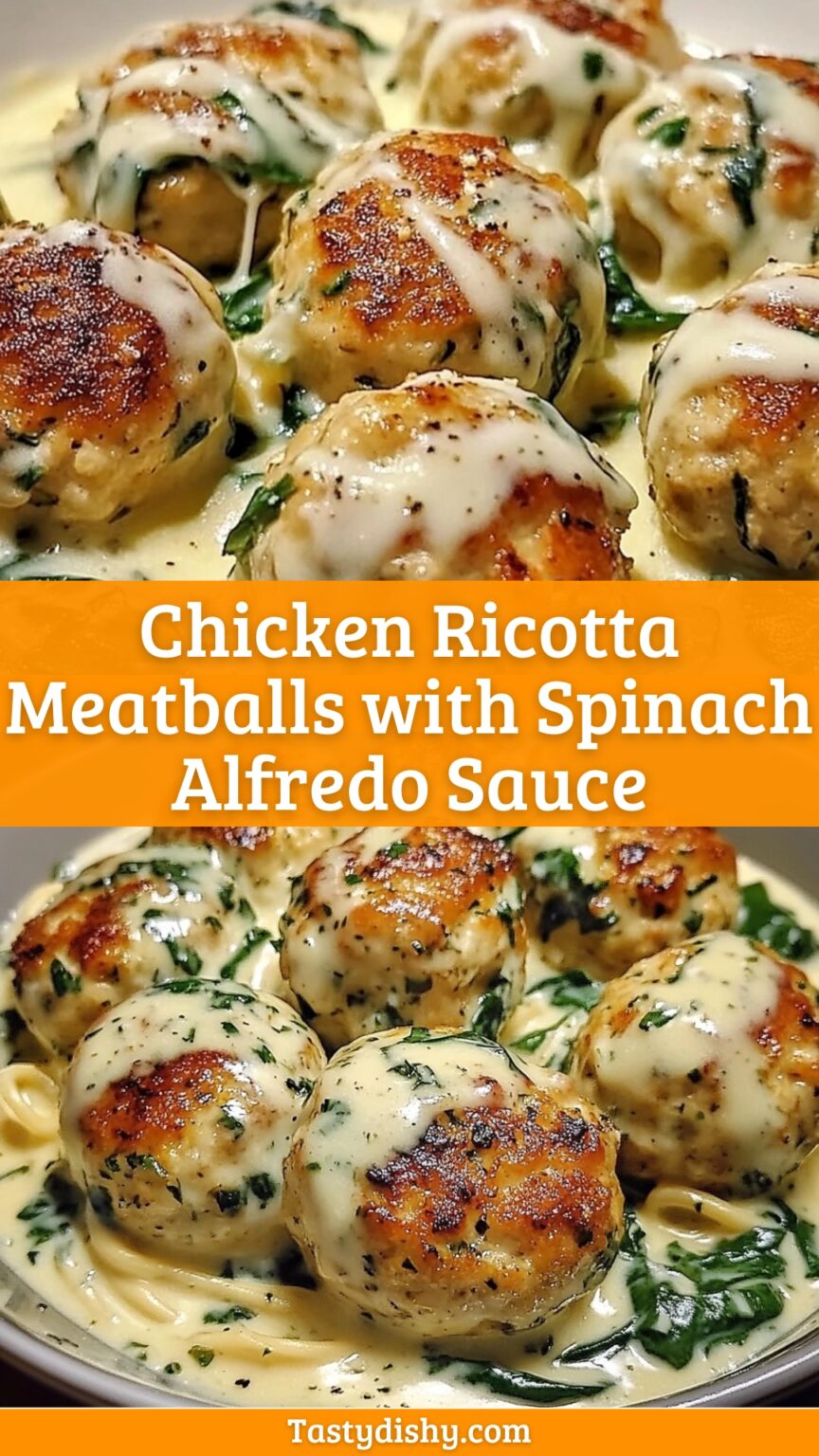 Delicious Chicken Ricotta Meatballs with Creamy Spinach Alfredo Sauce ...