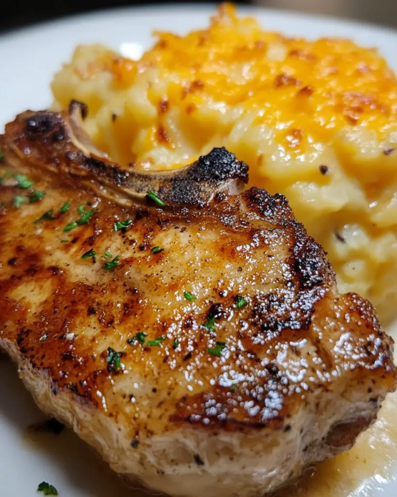 Garlic Parmesan Pork Chops with Cheesy Scalloped Potatoes