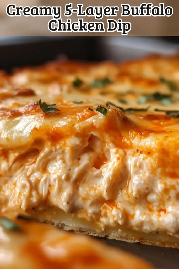 Indulge in our Creamy 5-Layer Buffalo Chicken Dip, perfect for quick parties! This flavorful dip layers cream cheese, shredded buffalo chicken, and ranch dressing, topped with gooey cheese for a mouthwatering treat. It’s super easy to whip up and sure to impress your guests! Save this recipe for your next gathering and elevate your party snacks!