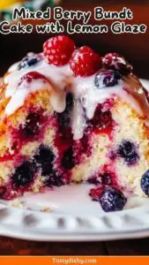 Indulge in this delightful Mixed Berry Bundt Cake with Lemon Glaze! Bursting with the goodness of fresh berries, this cake is perfect for any occasion. Its zesty lemon glaze adds a refreshing touch, making it a must-try dessert. Perfect for brunch, celebrations, or a cozy tea time! Save this pin and visit our website to discover the full recipe and enjoy this tasty treat today! 🍰🍋 #MixedBerryBundtCake #DessertRecipes #BakingDelights