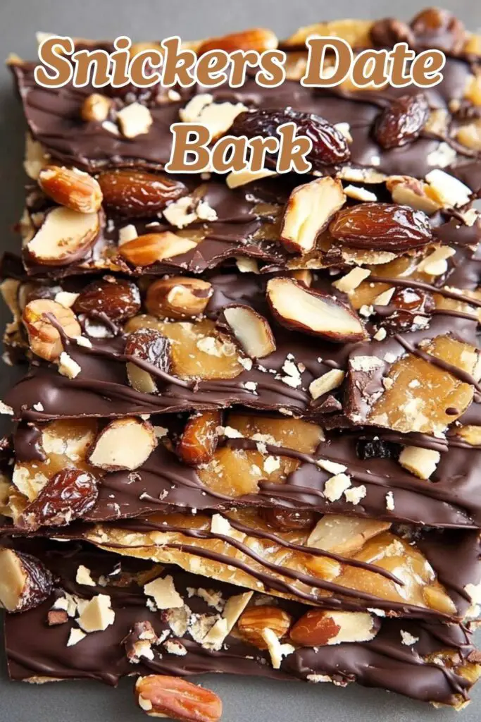 Indulge in our delicious Snickers Date Bark! This easy recipe combines creamy chocolate, sweet dates, and crunchy nuts for a perfect healthy treat. Packed with energy, it’s great for a quick snack or dessert. Try this mouthwatering treat today, and don't forget to save this pin for later!