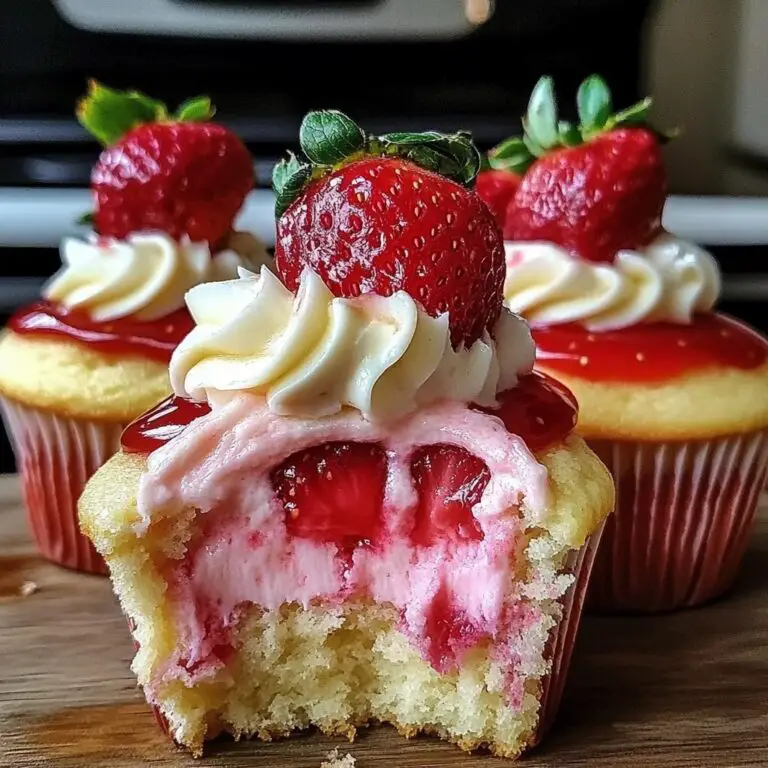 Indulge in these Delicious Strawberry Cheesecake Cupcakes that blend creamy cheesecake with fresh strawberries for a perfect treat. This easy recipe is great for parties and satisfying your sweet tooth! Try them today and enjoy a burst of flavor in every bite. Save this pin for your next baking adventure! 🍓🧁