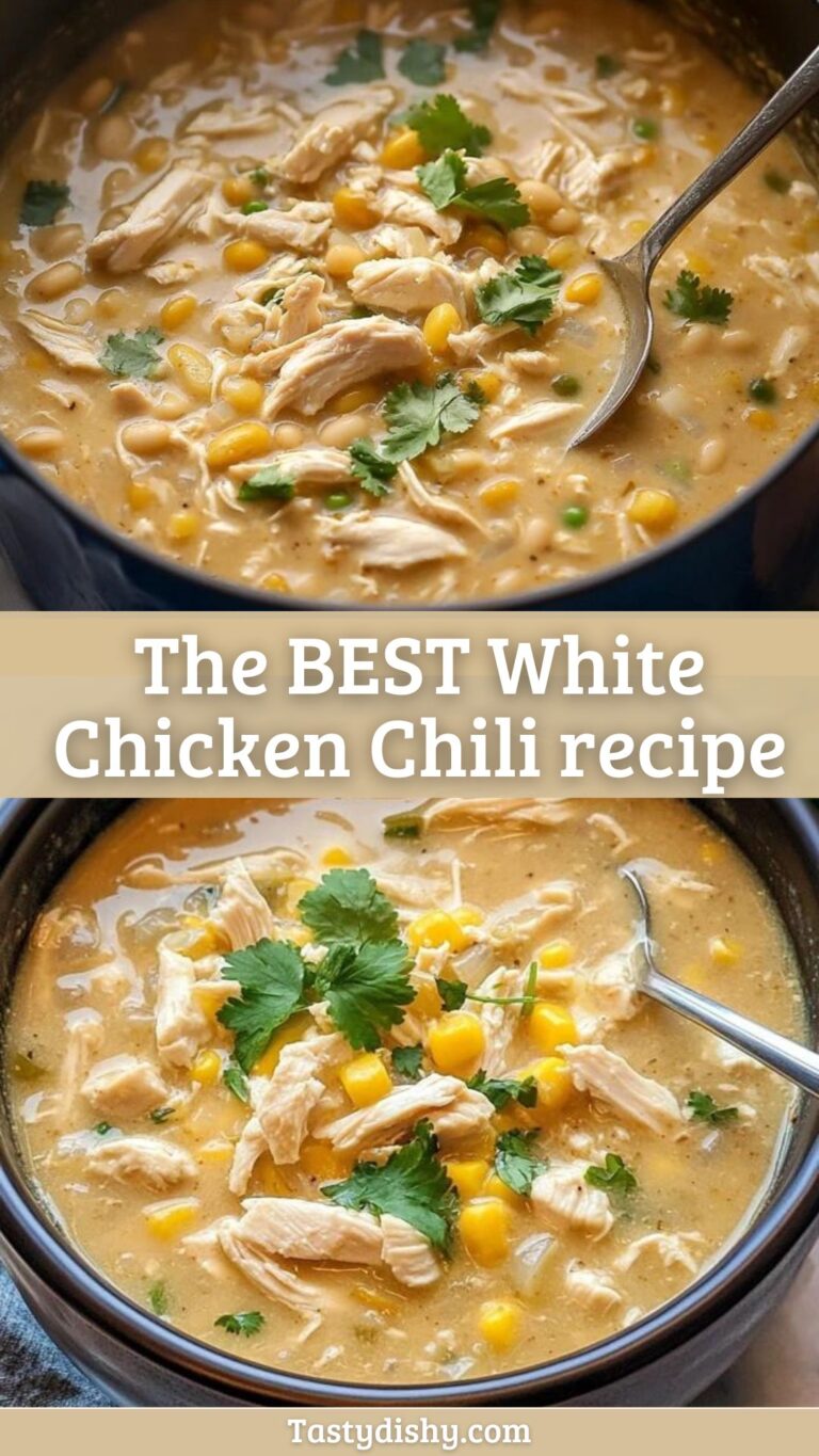 Discover the BEST White Chicken Chili recipe that is perfect for cozy nights! This creamy, flavorful dish is packed with tender chicken, beans, and spices, making it a nutritious and satisfying option for dinner. Plus, it’s easy to make in one pot! Don’t miss out on this hearty meal—save this pin and try the recipe today!