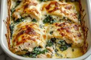 Enjoy a delicious Chicken and Spinach Casserole with Cream Cheese that's creamy, fulfilling, and easy to make! Packed with protein and vitamins, this dish is perfect for a cozy family dinner. Try it out today and elevate your weeknight meals. Save this pin for your next cooking adventure!